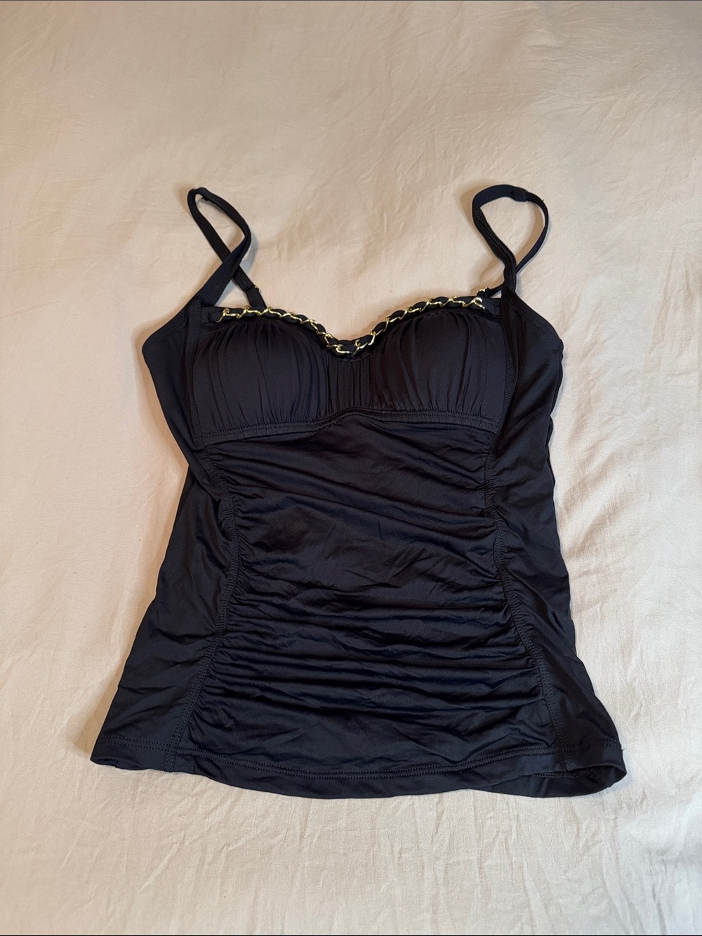 Black Women's Ruched Tankini Top with Chain Detail (32)